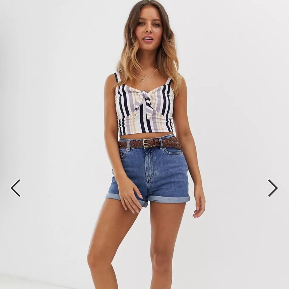 Hollister stripe tie front crop top